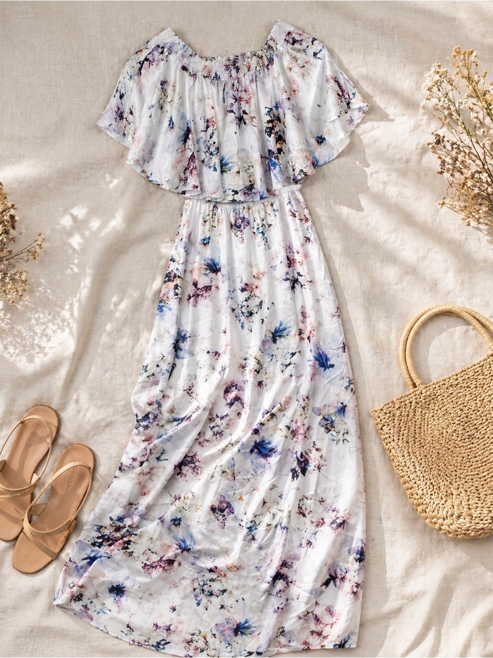 Show Me Your Mumu Hacienda Maxi Dress L Floral Off Shoulder Ruffle Bridesmaid